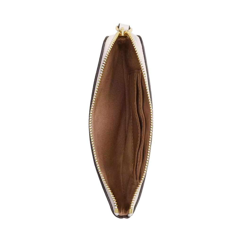 New COACH Corner Zip Pebbled Leather Wallet Small Women's Gold & Chalk Multicolor CAQ54-IMCAH