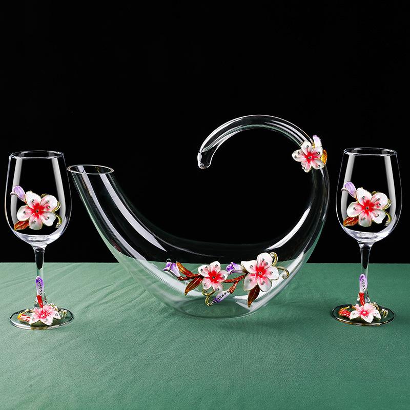 Enamel Lily Red Wine Glass Rotating Decanter Crystal Glass Goblet Wine Glass