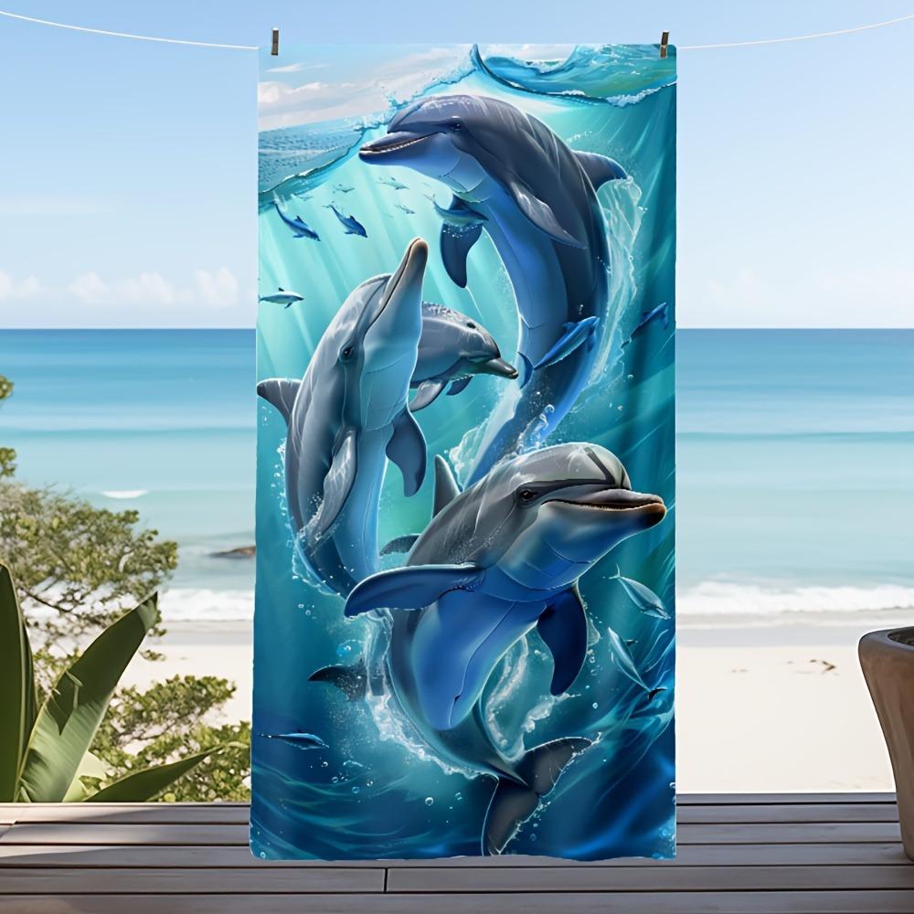 Ka Chen Muda White Dolphin Pattern Beach Towel, Ultra-Fine Fiber Beach Towel, Quick Drying, Lightweight And Soft Swimming Pool Towel