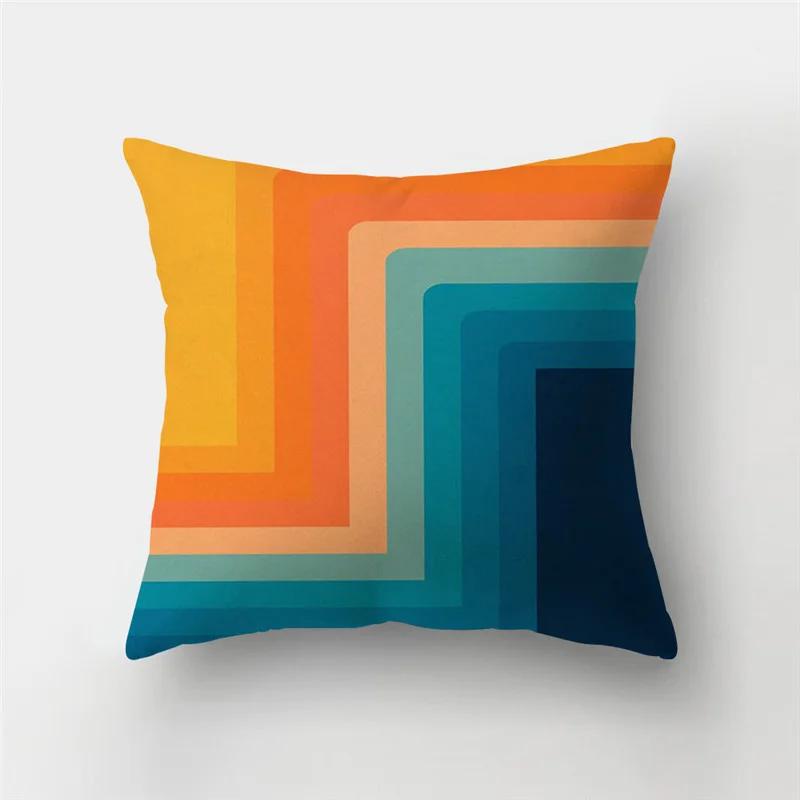 45x45cm Rainbow Geometric Sunset Pillow Cover Abstract Patchwork Stripe Cushion  Sofa Office   Home Decor