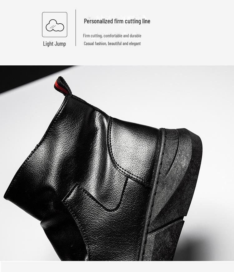 Men's Black British Style Work Boots: Trendy Autumn/Winter Martin Boots, High Top Lightweight Leather Shoes
