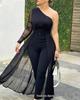New Plus Size Black One-Shoulder Bodycon Jumpsuit for Women - European & American Style
