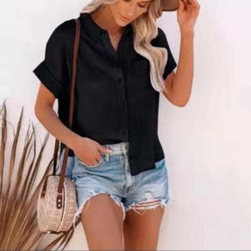 Letní bavlněná lněná košile Dámské topy s krátkým rukávem Dámské elegantní halenky Letní košile s krátkým rukávem pro ženy Neformální košile