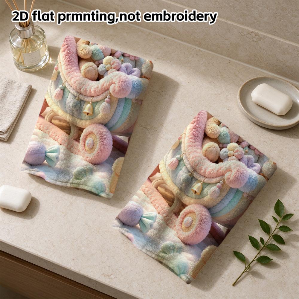 Bear Rabbit Sleigh Towel, Super Absorbent Hand Towel, Pastel Cloud Castle Cute Animal Print Bath Towel