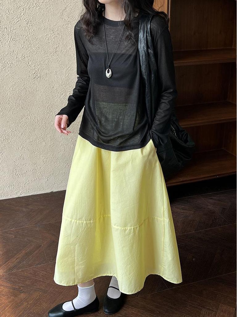 Summer Yellow High-Waist A-Line Umbrella Skirt