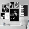 Black and White Piano with Flowers Animal Dog Cat Pet Music Canvas Painting Posters and Prints Wall Art Women Picture Home Decor
