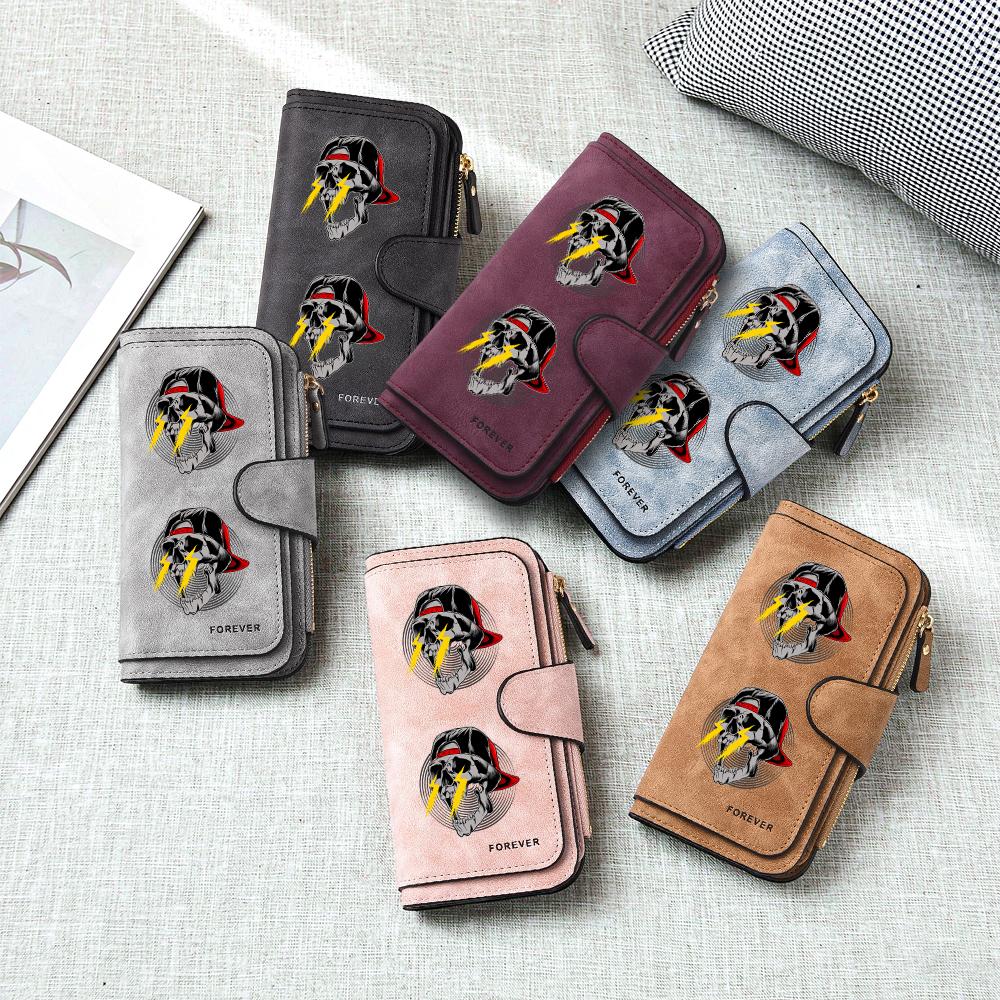 Gothic Skull Print Long Wallet for Men Large Capacity Multi Slot Card Holder Fashion Casual Leather Wallet