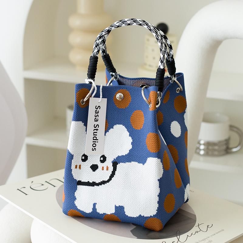 Stilvolle japanisch-koreanische Strickhandtasche: Große Tragetasche & Tragbare Pendel-Quadrat-Tasche