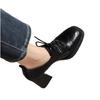New 100 square head lace-up leather shoes deep mouth single shoes women's 2026 retro style autumn with British style high heels women's shoes