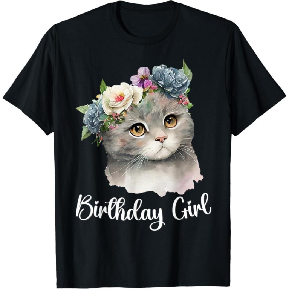 

Birthday Girl Birthday Party Woman British Shorthair Cat T-Shirt S
