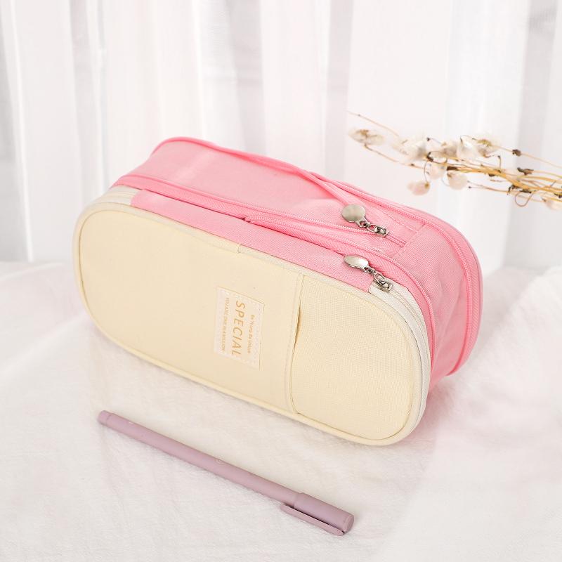 

Creative Macaron Color Blocking Expandable Large Capacity Pencil Case Solid Color Middle And High School Students Stretchable Si