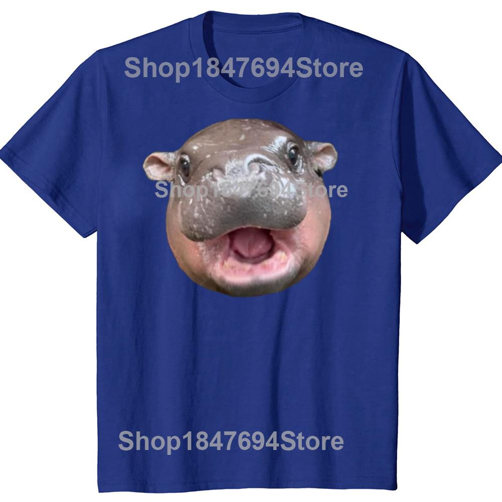 Funny Moo Deng Bouncy Pig The Cute Baby Hippo Face Cotton T-shirts Men Fashion Casual Tshirt Loose Oversized Streetwear T Shirt