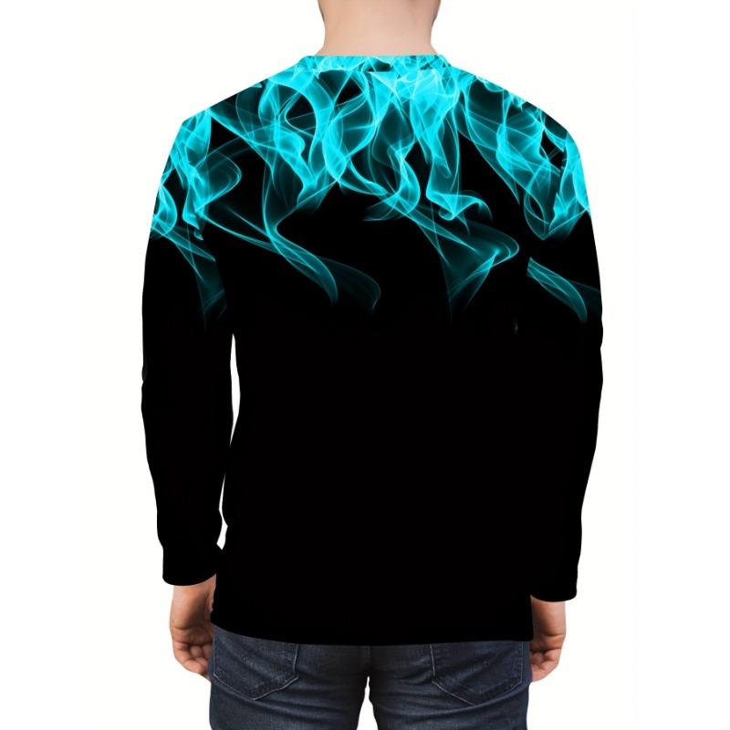 Spring and Autumn Round Neck Flame Pattern 3D Printed Top Fashionable Casual Long Sleeved Men's T-shirts