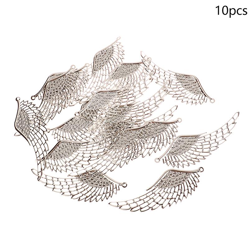 10Pcs Gold Color/Silver/Bronze Filigree Wraps Angel Wings Pendant Metal Crafts For Diy Headwear Jewelry Making Accessories