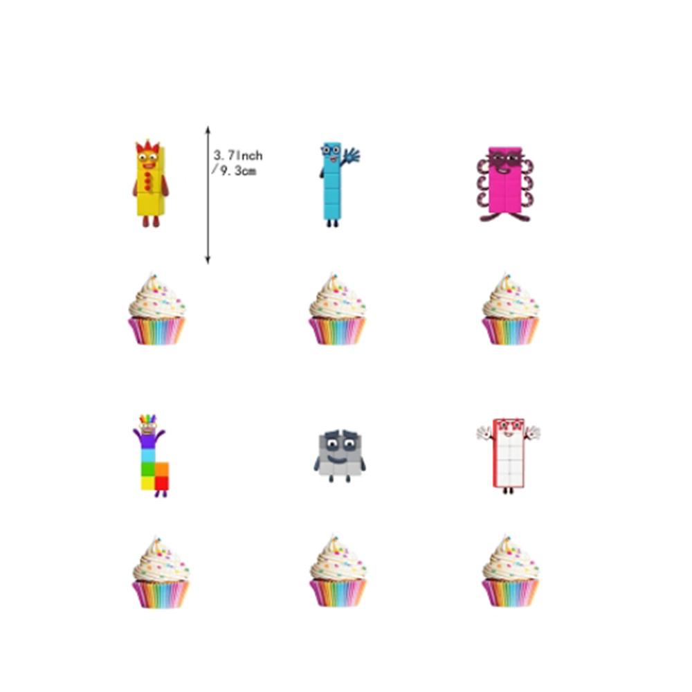 30Pcs Cartoon Number Blocks Theme Party Decoration Balloons Banner Cake Toppers