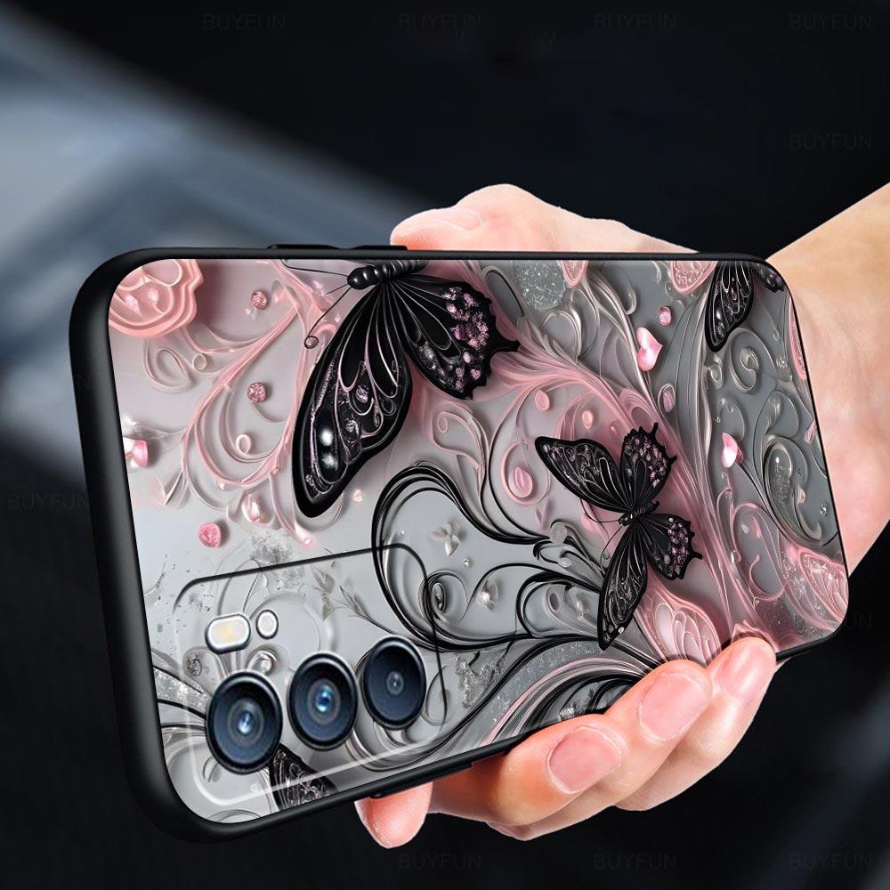 Custodia alla moda con fiore di farfalla per Oppo A17 A31 A54 A57 A78 A79 A98 Find X5 X6 Reno 6 7 8 10 11 12 13 F Pro 5G Morbido TPU
