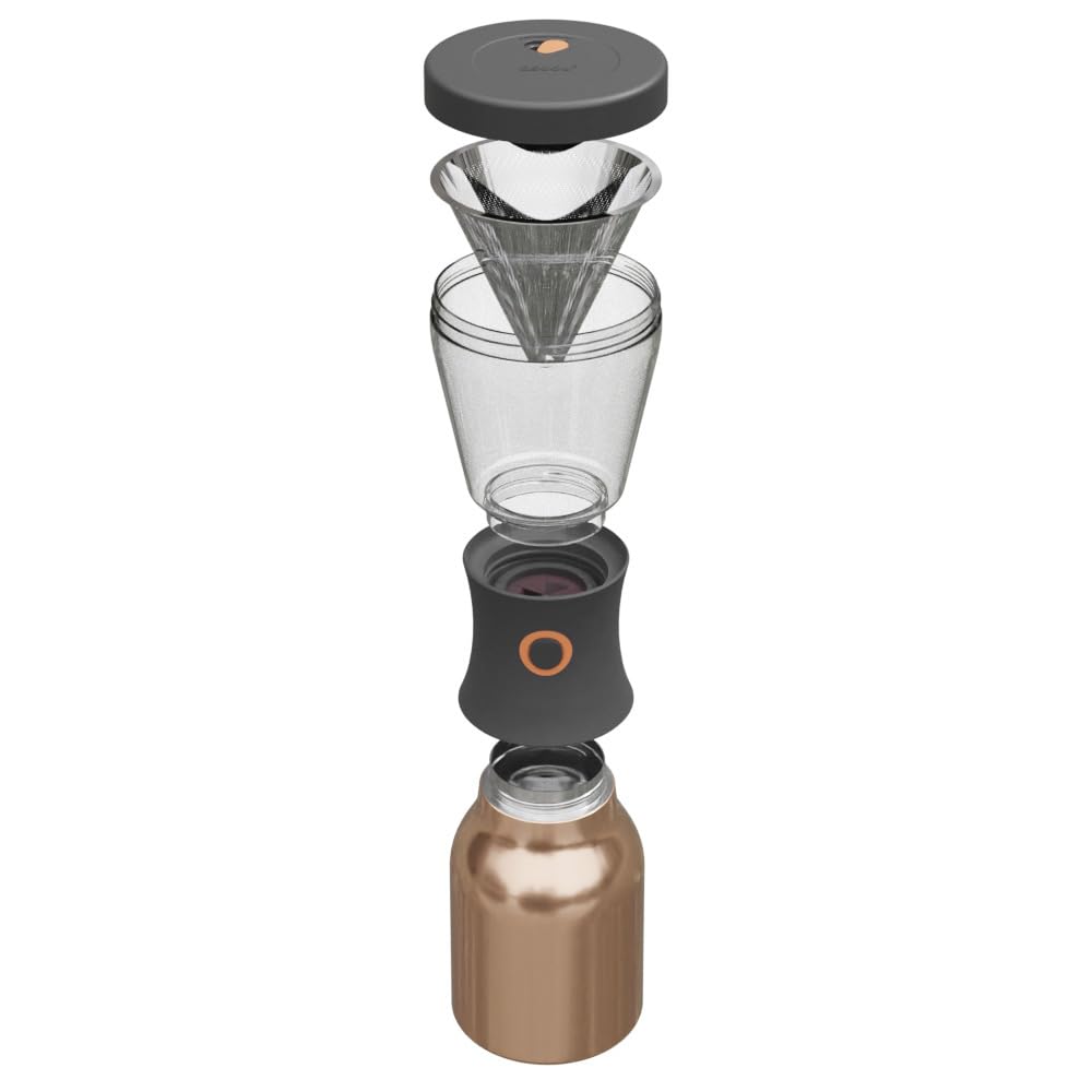 Asobu Cold Brew Coffee Bottle with Handle, Insulated, Keeps Cold or Hot Water Hot or Cold, Portable, Easy Button Operation, Storage, Color: Copper