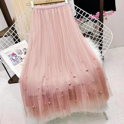 Lång Kjol Koreansk Mode Harajuku Kawaii Y2k Midi Maxi Tyllkjol Vår Höst Hög Midja Koreansk Streetwear Rosa Svart Kjol