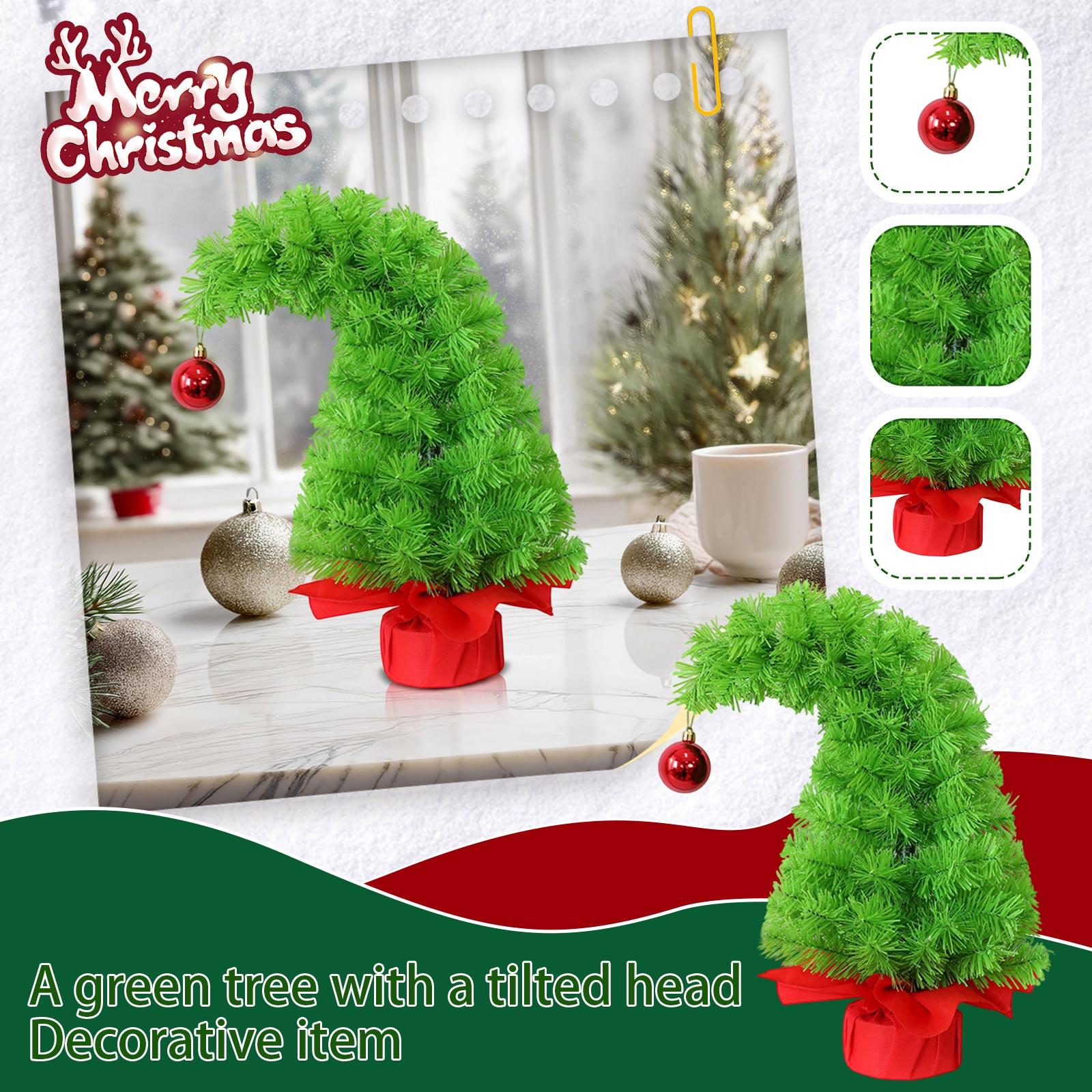 

Green Christmas Tree Bent Plastic Tree, Artificial Christmas Desktop Home Decor Cloth Bag Base Wrapped For Indoor Desktop Decoration One Size