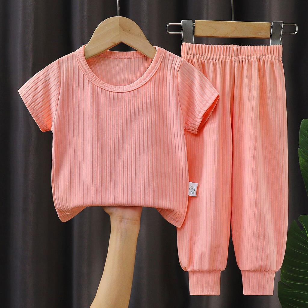 Kinder-Nachtwäsche Klimaanlagen-Kleidung Kurzarm-Set Eisseide Zweiteiliges Set Sommer Mädchen Hauskleidung für mittlere und kleine Kinder