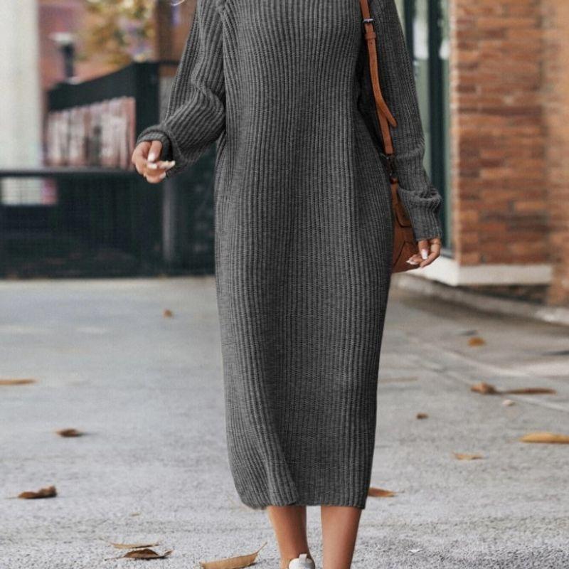 

2025 Зимнее Свободное Повседневное Трикотажное Платье с Высоким Воротником Dark gray S