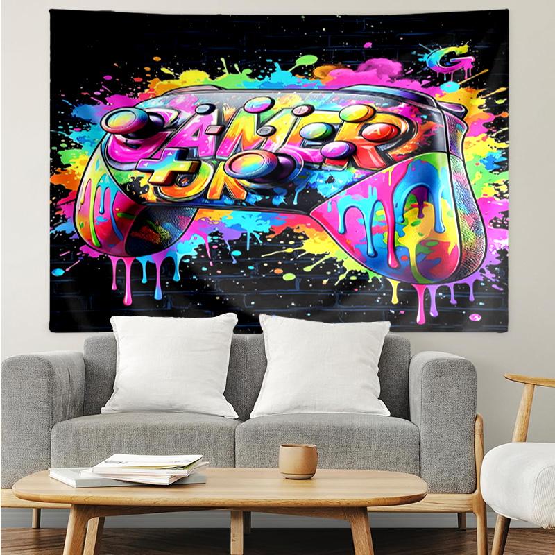 1PC Neon Gaming Controller K-pop music group Tapestry Accessories for Bedroom,Livingroom, dormitory Room Wall Decor Fan Birthday Gifts