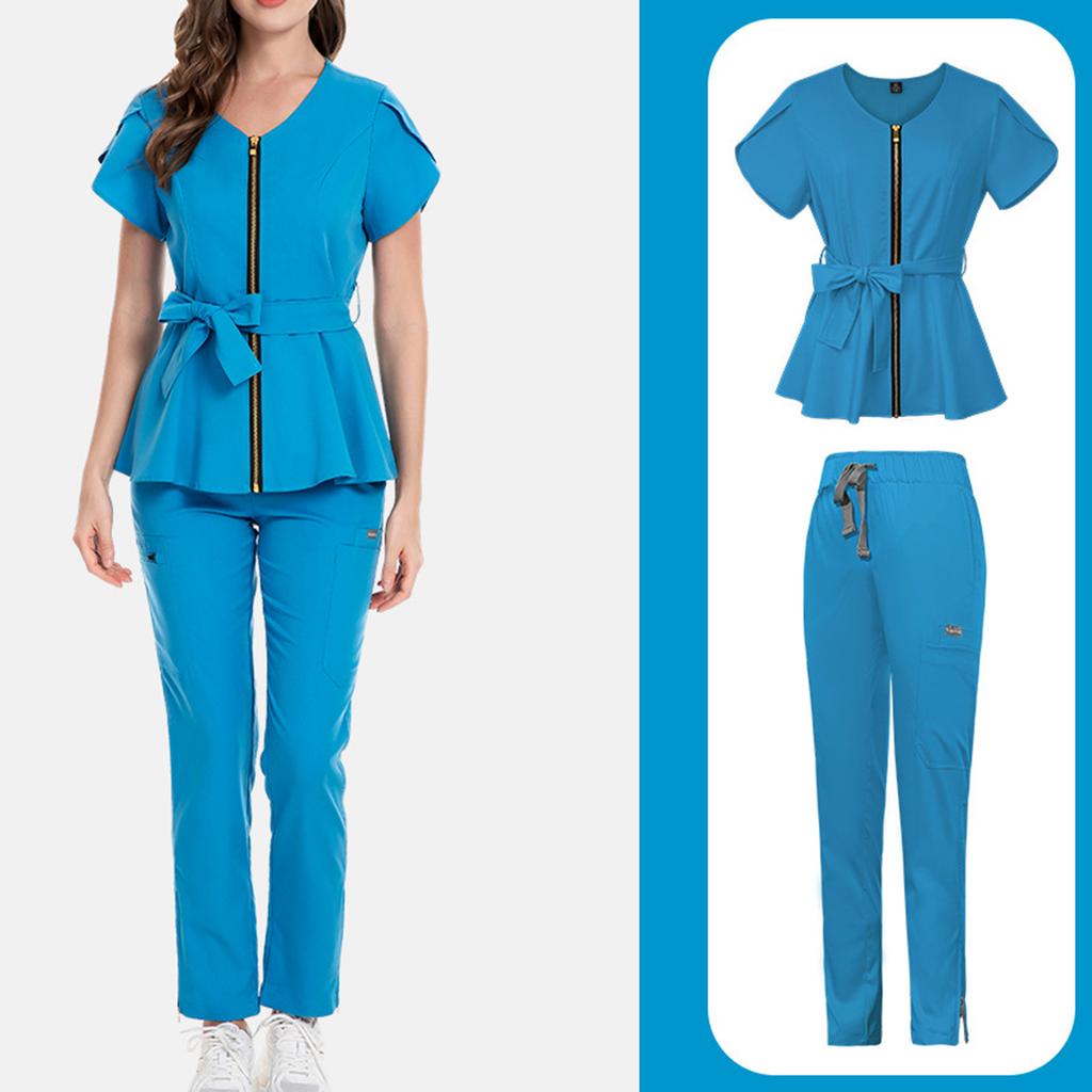 Ladies' Comfortable And Casual Solid Color Short Sleeved Pants Protective Suit Set