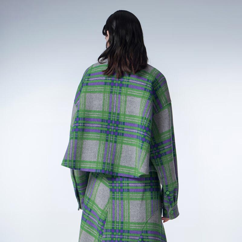 JNBY 2023 Winter Wool-Blend Plaid Lapel Jacket