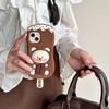 Kawaii 3D Cartoon Chocolate Ice Cream Bear Phone Case For iPhone 16 15 14 13 12 Pro Max 11 Cute Soft Silicone Back Cover