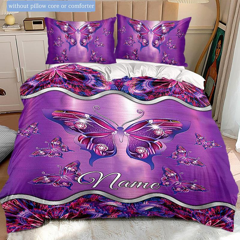 Butterfly Customize Your Name Duvet Cover Soft Bedding Set For Bedroom Guest Room And Dorm Decoration Threepiece Set Includes 1 Duvet Cover 2