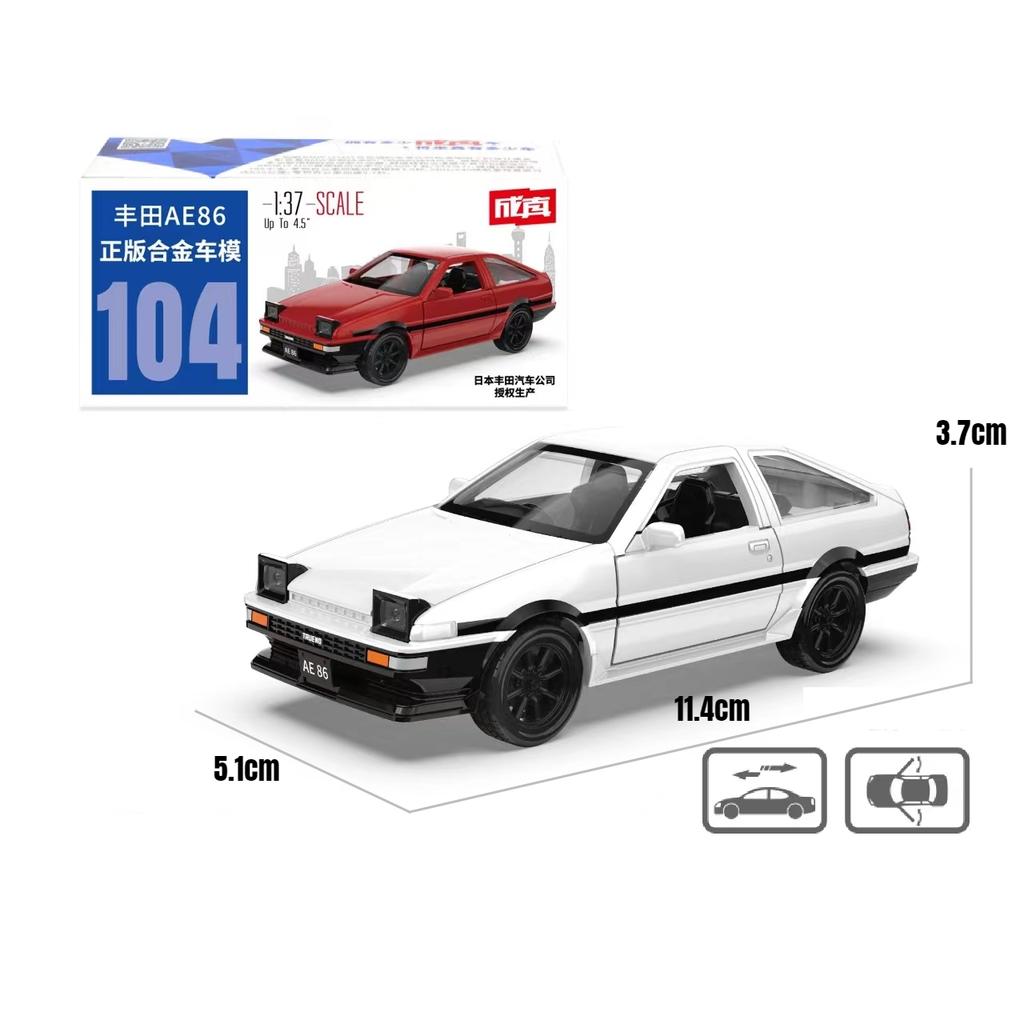 1/37 TOYOTA Trueno AE86 Initial D Klasické autíčko pro děti CCA Kovový odlitek Miniaturní model Natahovací sběratelský dárek Chlapec