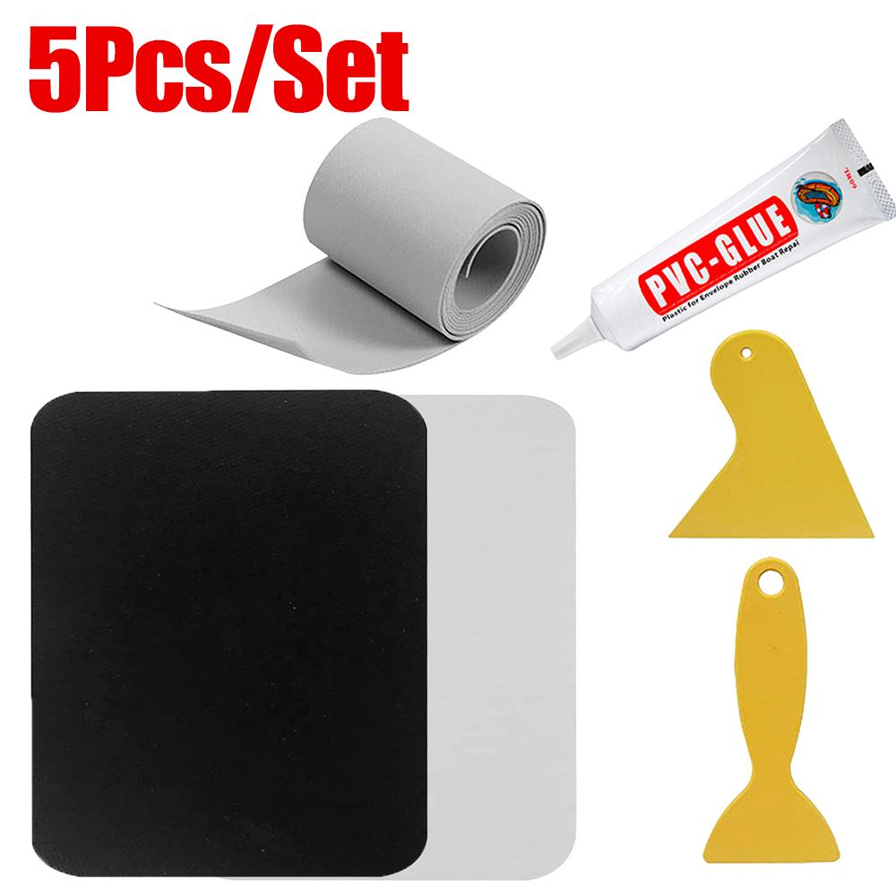 5Pcs/Set Inflatable Boats PVC Repair Patch with Glue Kayak Special Damaged Leaking Hole PVC Repair Patch Waterproof Patch Tool