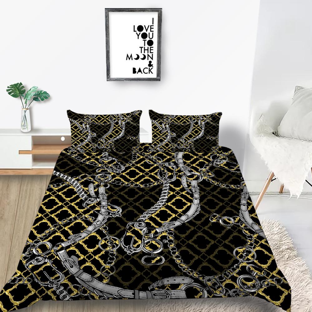 Klassische Luxusbettwäsche, luxuriöser Druck, Bettbezug, Kissenbezug, 2 oder 3 Doppelbetten in voller Größe, Mikrofaserstoff, weich, waschbar, mit Reißverschluss, Heimdekoration