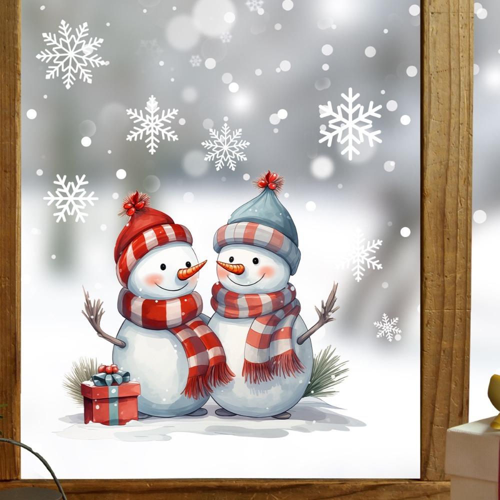 Christmas 2025 Snowman Decal Self-adhesive Window Decal Cartoon Christmas Sticker  Christmas