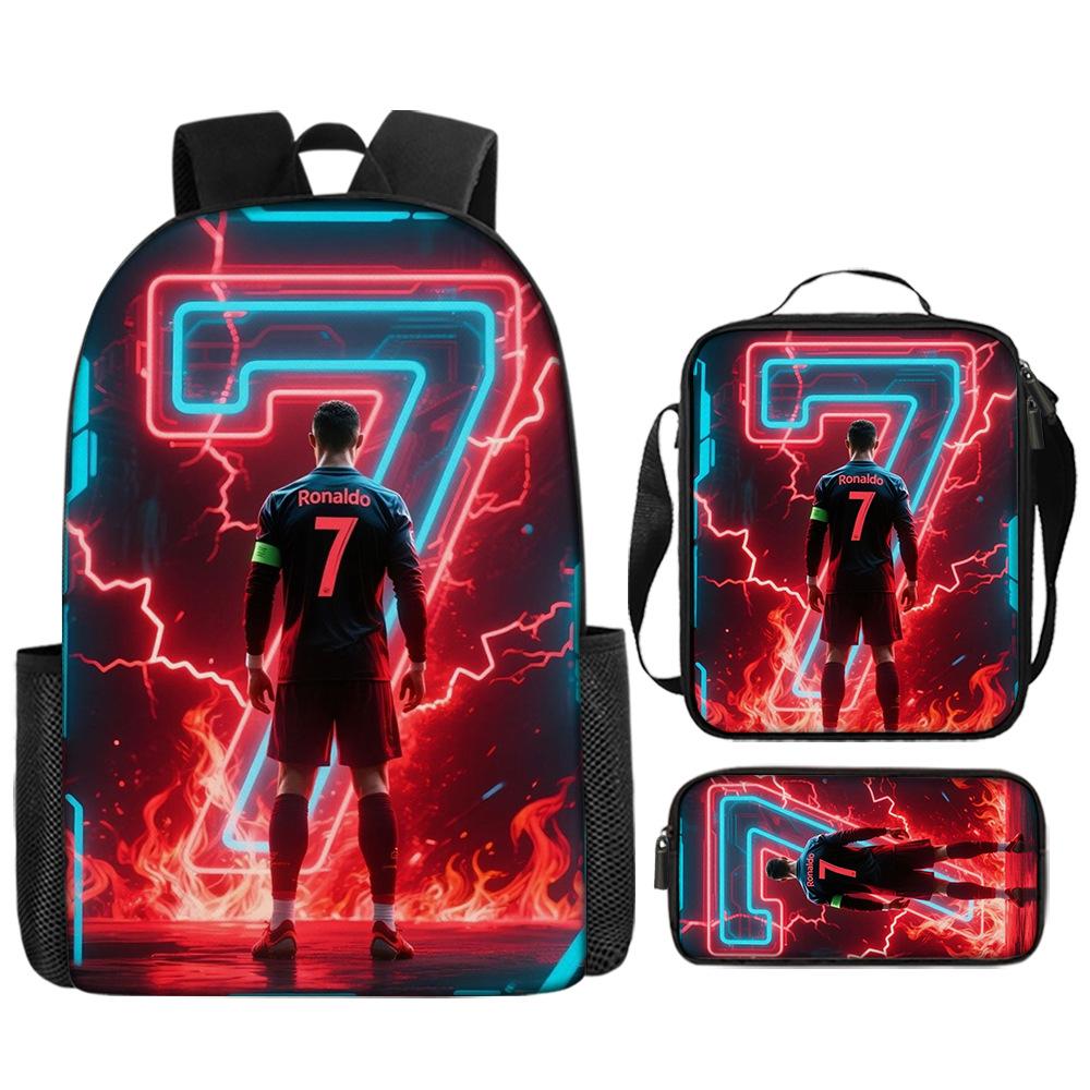 Sac à dos imprimé étoile de football Sac à dos scolaire trois pièces pour enfants Sac à dos dessin animé pour élève de l'école primaire Three-piece set