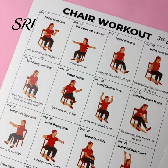 Terapeutická místnost Cvičební plakát 2 ks Tai Chi cvičení na židli pro seniory a začátečníky 10x8 palců Bezrámové Fitness Plán mobility pro seniory s