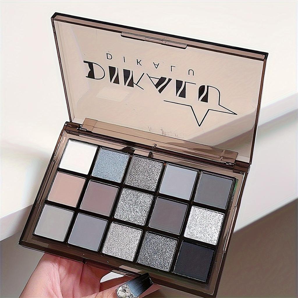 15 Farben Lidschatten-Palette Schwarz Silber Grau Palette Schimmer Perlglanz Matt Finish Smokey Makeup Halloween Makeup Für Musikfestival