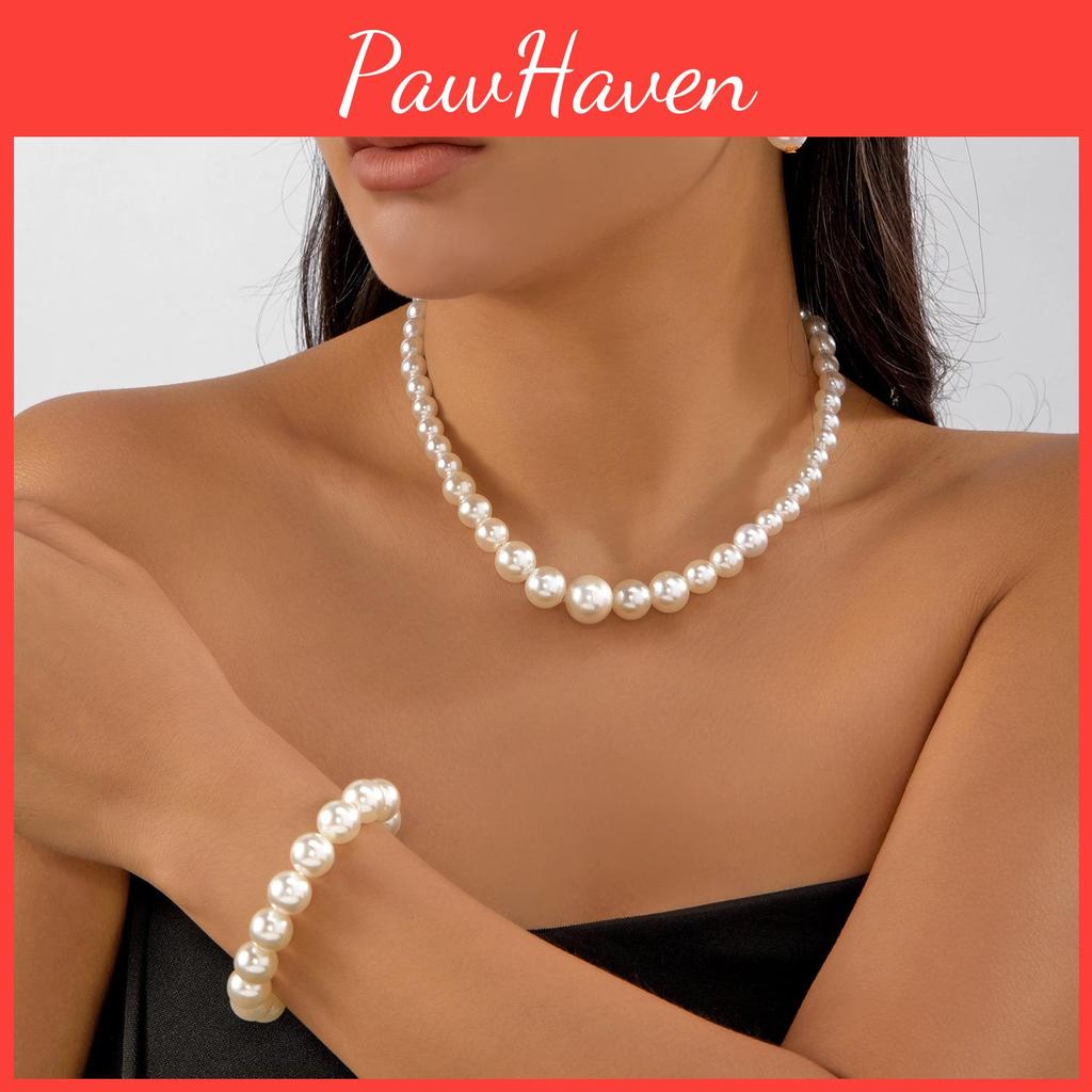 Hepburn Style Jewelry Set With Faux Pearl Multilayer Necklace And Earrings For Women And Men