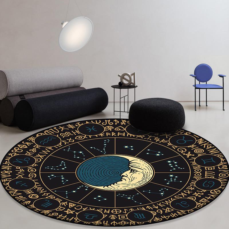 Sun Moon Constellation Printing Pattern Circular Floor Mat Suitable for Home Living Room Bedroom Carpet Non Slip Floor Mat