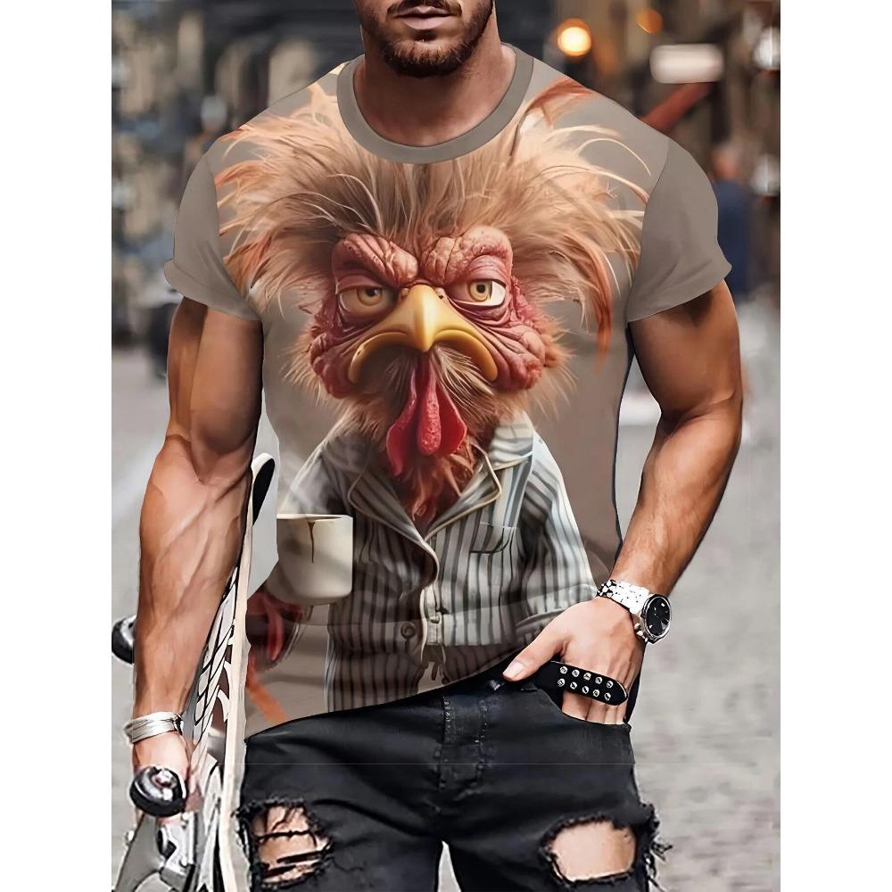 Fashion animal print 3D loose men's T-shirt short sleeved