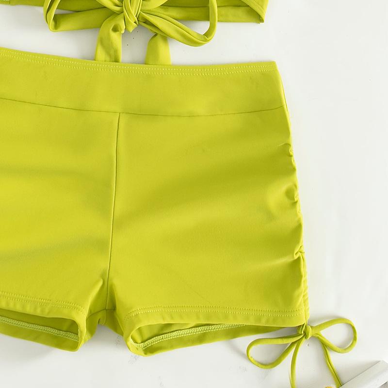 2024 Wielokolorowe Bikini z Krzyżowym Wiązaniem na Szyi i Szortami z Płaskimi Nogawkami dla Kobiet