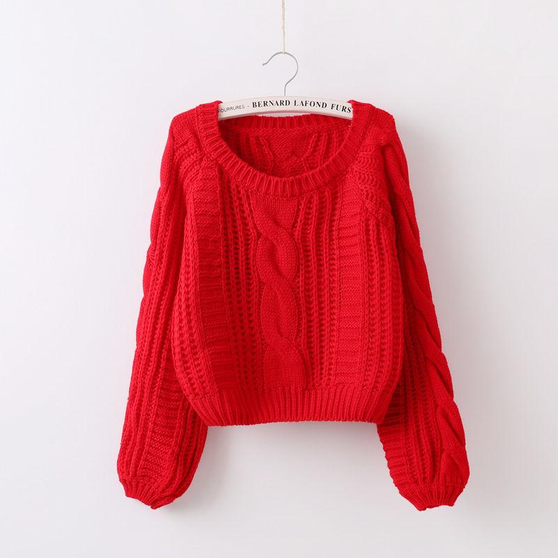 Autumn and Winter Loose Outer Wear Twist Pullover Sweater Women's Fashion Casual Lazy Short Crew Neck Knitted Sweater Versatile