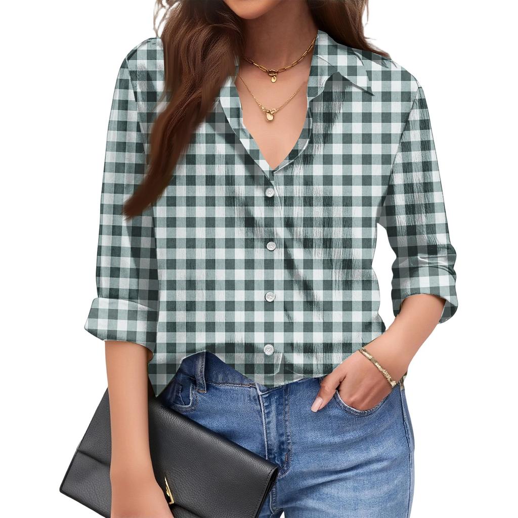 Women's Fashionable Casual Loose Plaid Long,sleeved Shirt