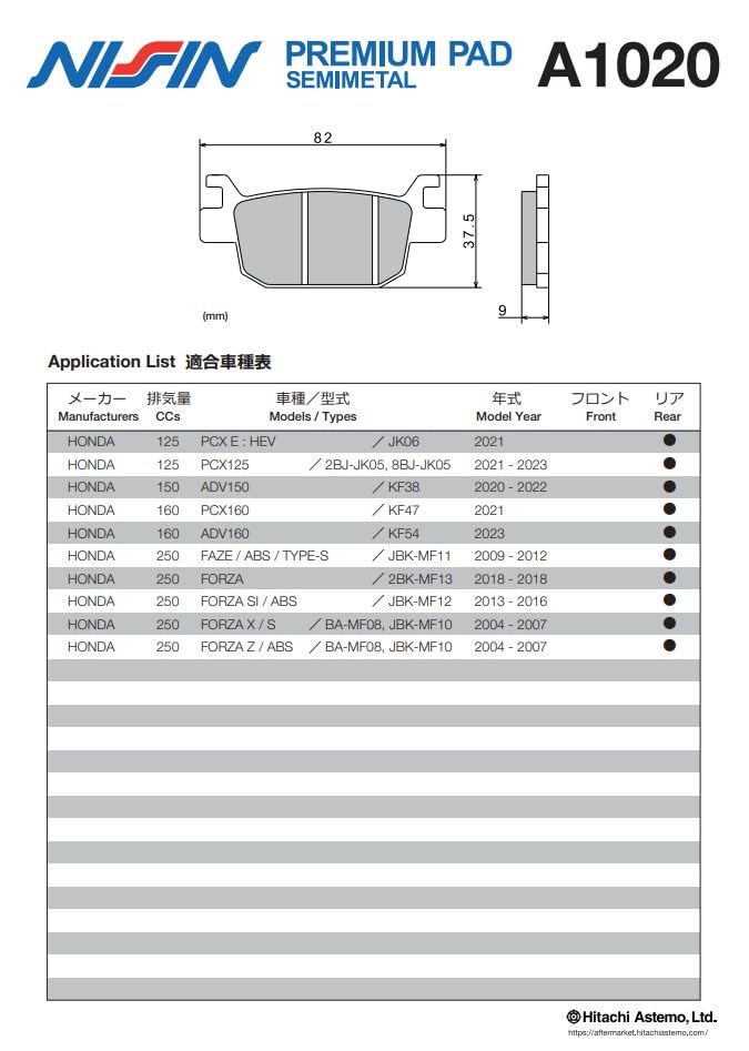 Klocki hamulcowe marki Nissin KLOCKI HAMULCOWE Klocki Premium Półmetalowe Numer części A1020 2 Motocykl