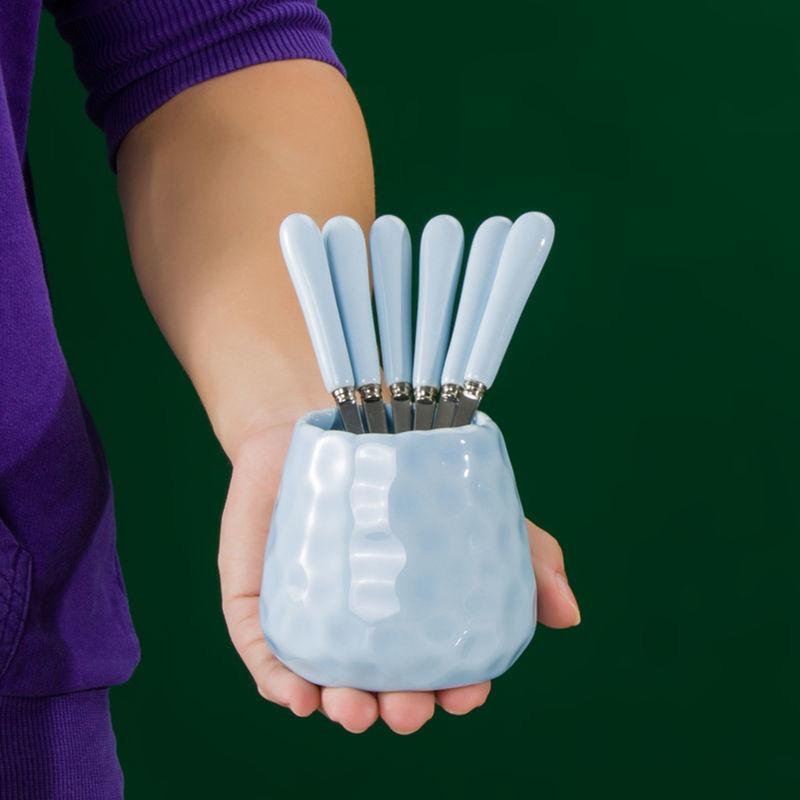 6pcs Fork and Storage Can Set Simple Nordic Style Fruit Fork Dessert Fork Tableware Practical Kitchenware