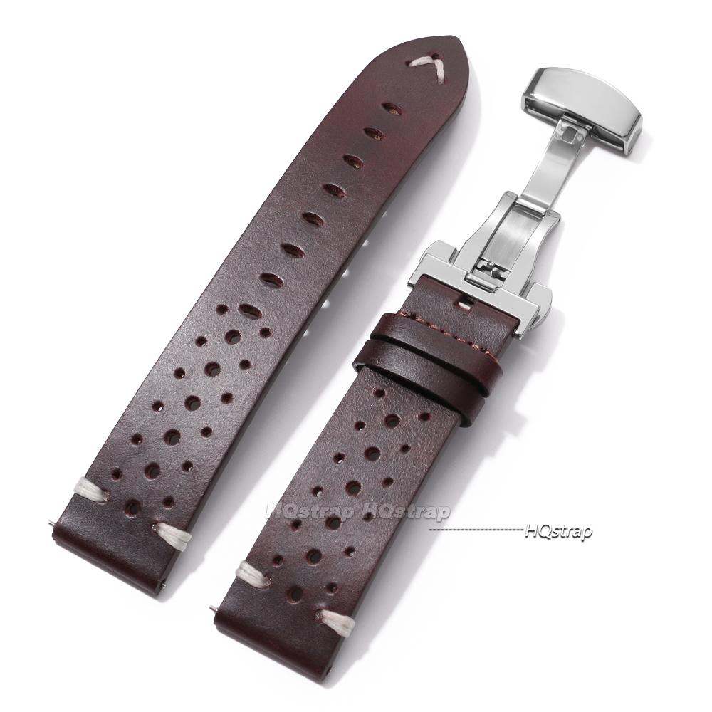 Handgefertigtes atmungsaktives Rindsleder Uhrenarmband 20mm 22mm Herren Damen Öl Wachs Echtes Lederarmband Schnellverschluss Schmetterlingsschließe Armband