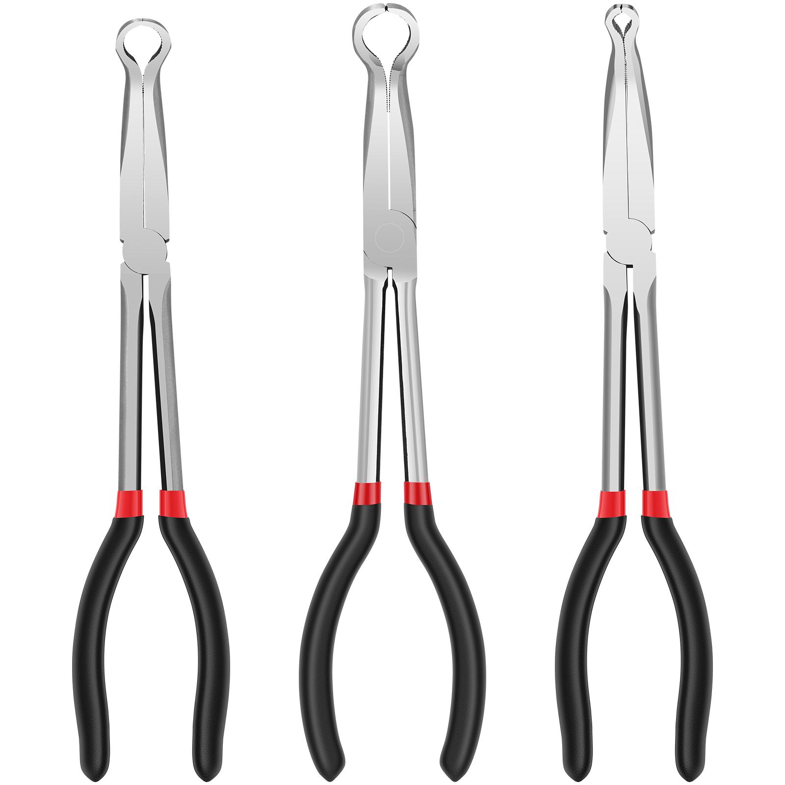 

3Pc Hose Gripper Plier 11in Carbon Steel Spark Plug Removal Pliers Long Handle Automotive Electrical Disconnect Pliers 6/13/18mm