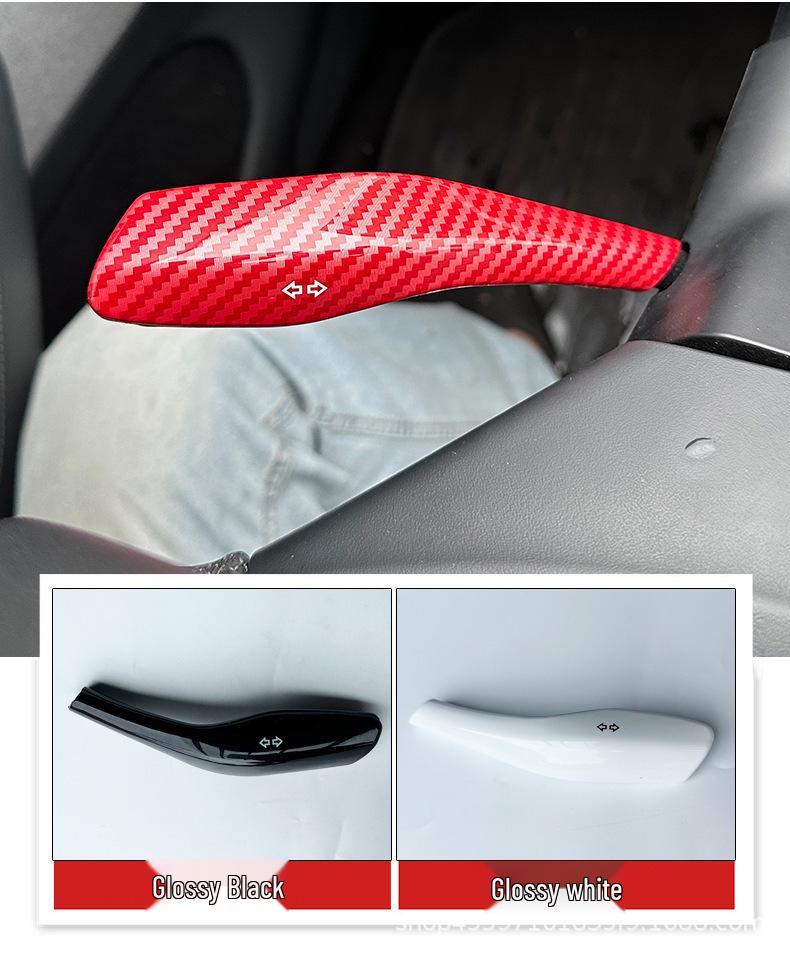 Upgrade Kit for Tesla Model Y: Gear Shift Knob Trim, Turn Signal/Wiper Lever Covers, and Full Interior Protection.