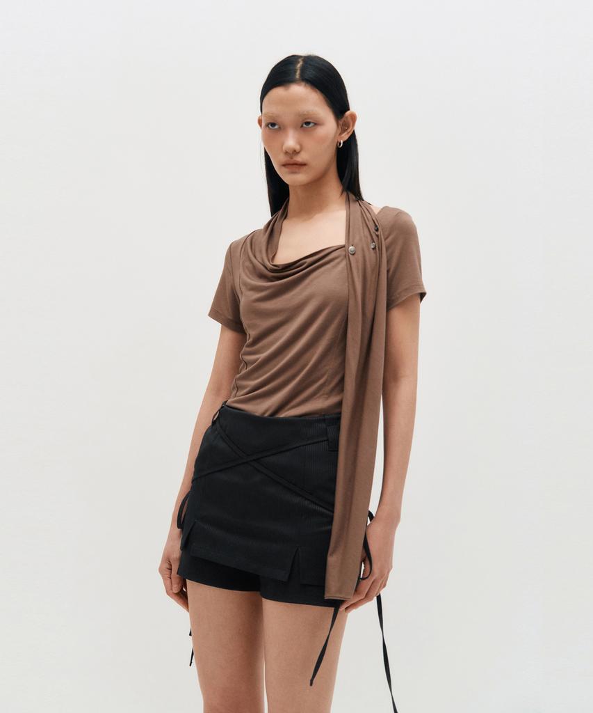 Kimjisu Ribbon Tied Mini Skirt Pants _ Black