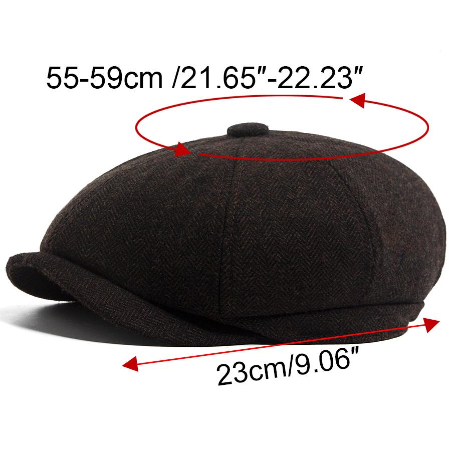 Winter Vintage Newsboy Cap Men Herringbone Pattern Women's Beret Autumn Warm For Male Flat Caps Octagonal Hat Elastic Adjustable